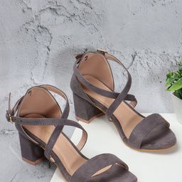 DressBerry Grey Open Toe Block Heels-47
