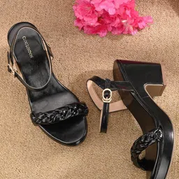 CLOG LONDON Braided Open Toe Platform Heels With Buckles-35
