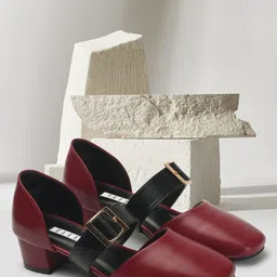 ELLE Square Toe Work Block Pumps With Buckle Detail-40