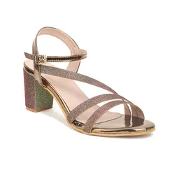 VALIOSAA Copper-Toned Embellished Party Block Heels-9
