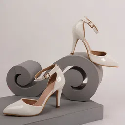Rubeezz White Party Stiletto Pumps with Buckles-picture-58