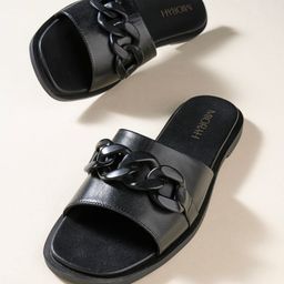 MIORAH Embellished Leather Open Toe Flats-24