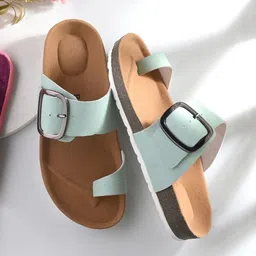 BRISKERS One Toe Toe Flats With Buckles Detail-34