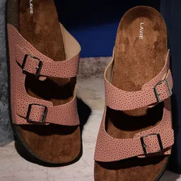Lavie Textured Open Toe Flats with Buckles-2