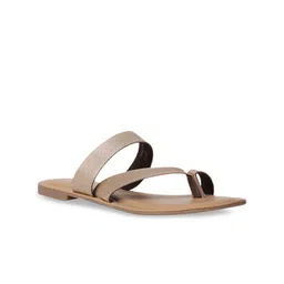 Bata Women Beige Colourblocked One Toe Flats with Buckles-image-29