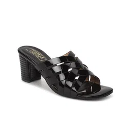 Truffle Collection Black Embellished Block Peep Toes with Buckles image 3