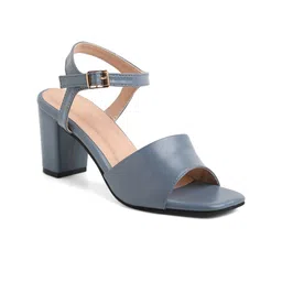 Bruno Manetti Grey PU Block Sandals with Buckles image 2