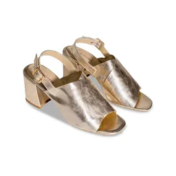 Peach Flores Textured Open Toe Leather Block Heel Mules image 3
