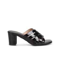 Truffle Collection Black Embellished Block Peep Toes with Buckles image 4