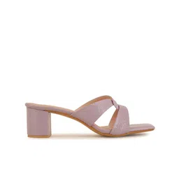 Mast & Harbour Peach Coloured Textured Open Toe Block Heels image 5