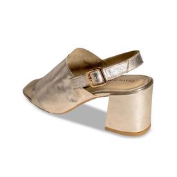 Peach Flores Textured Open Toe Leather Block Heel Mules image 4