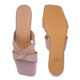 Mast & Harbour Peach Coloured Textured Open Toe Block Heels image 2