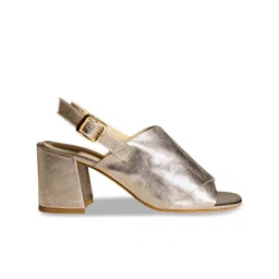 Peach Flores Textured Open Toe Leather Block Heel Mules image 5
