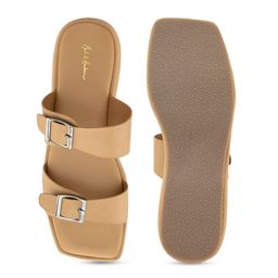 Mast & Harbour Beige Open Toe Flatform Heels image 5