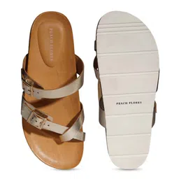 Peach Flores Open Toe Flats with Buckles image 5