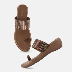 Anouk Brown Embellished Open Toe Wedge Heels image 5