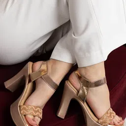 Shezone Embellished Platform Heels With Backstrap-15