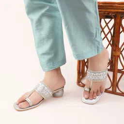 JM Looks Embellished Open Toe Party Block Sandals image 5