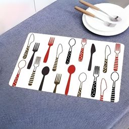 UniKart White & Black 10 Pieces Printed Anti-Slip Rectangle Table Placemats-11