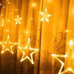 SPARK WORLD Yellow Star Shape LED Curtain Fairy String Lights-6