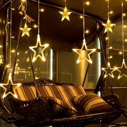 SPARK WORLD Yellow Star Shape LED Curtain Fairy String Lights-18