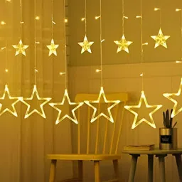 SPARK WORLD 12 Yellow Star Shaped LED String Lights-4