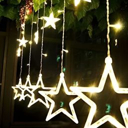 SPARK WORLD Yellow Star Shape LED Curtain Fairy String Lights-11