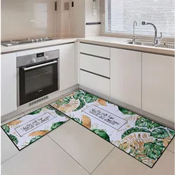 Aura Grey & Green Printed Rectangular Floor Mats & Dhurries-0