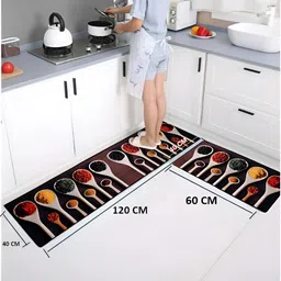 Aura Coffee Brown & Red Printed L Shape Anti Skid Floor Mat-41