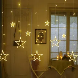 SPARK WORLD Yellow Star Shape LED Curtain Fairy String Lights image 3