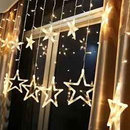SPARK WORLD Yellow Star Shape LED Curtain Fairy String Lights image 3