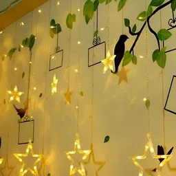 SPARK WORLD Yellow Star Shape LED Curtain Fairy String Lights image 3