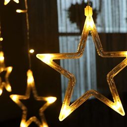 SPARK WORLD Yellow Star Shape LED Curtain Fairy String Lights image 5