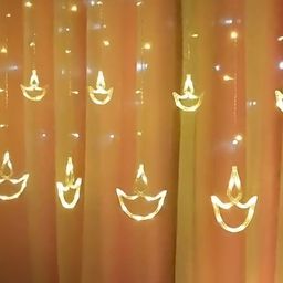 SPARK WORLD Yellow Diya Shape LED Curtain Fairy String Lights image 4
