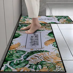 Aura Grey & Green Printed Rectangular Floor Mats & Dhurries image 3