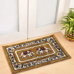 Arrabi Set Of 2 Mustard Yellow & Off-White Ethnic Motifs Synthetic Floor Mats-8