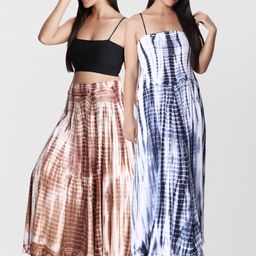 Dream of Glory Inc Women Pack of 2 Brown & Blue Tie-Dye Flared Maxi Skirt-image-13