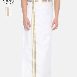 Sethukrishna Men Pack Of 2 White Solid Cotton Readymade Dhotis-image-12