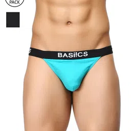 BASIICS by La Intimo Men Pack Of 2 Blue & Black Solid Low Rise Thongs BCSTH010B024-18
