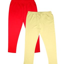 KiddoPanti Pack of 2 Girls Cream & Red Solid Ankle Length Lycra Legging-image-16