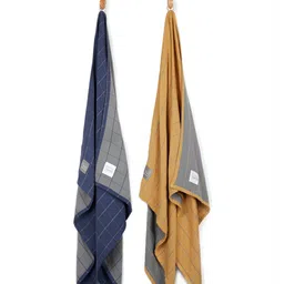 Doctor Towels 2 Pieces Blue & Yellow Striped Banana Double Cloth 380 GSM Bath Towels-25