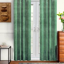 Aura Green 2 Pcs Velvet Solid Blackout Long Door Curtain-image-15