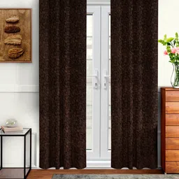 Aura Brown 2 Pieces Velvet Solid Blackout Long Door Curtain-41