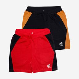 KiddoPanti Boys Pack of 2 Black & Red Colourblocked Pure Cotton Shorts-picture-36