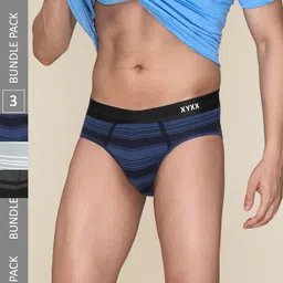 XYXX Men Pack of 3 Printed Anti Microbial Cotton Basic Briefs XYBRF3PCKN811-34