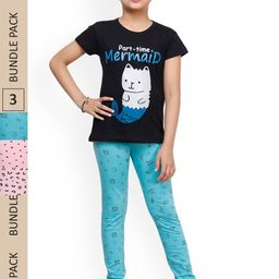 IndiWeaves Girls Pack Of 3 Printed Pure Cotton Churidar Length Leggings-image-57