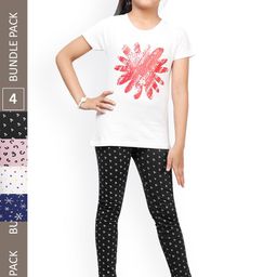 IndiWeaves Girls Pack Of 4 Printed Pure Cotton Churidar Length Leggings-image-32