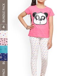 IndiWeaves Girls Pack Of 4 Printed Cotton Churidar-Length Leggings-image-26