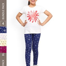 IndiWeaves Girls Pack Of 4 Printed Cotton Churidar-Length Leggings-image-28