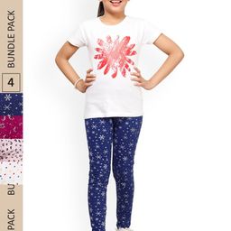 IndiWeaves Girls Pack Of 4 Printed Ankle-Length Leggings-image-50